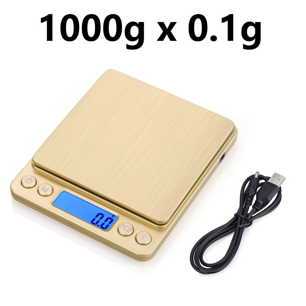 Mini Electronic Kitchen Scale 0.1g Precision postal Food Diet scale for Cooking Baking Measure Tools with 2 trays silver &amp; gold: gold-1000g
