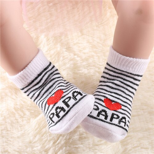 Lovely Soft Baby Socks Newborn Toddler Infant Kids Girls Boys Stripe Cotton Love Mama/Papa Socks 0~3 Months: P