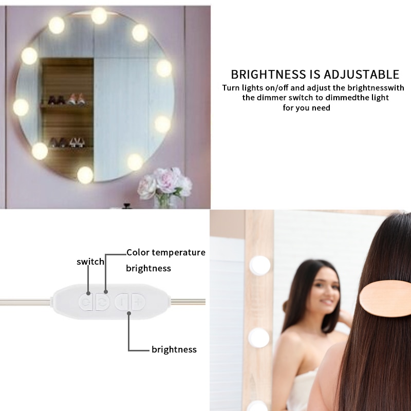 LED Makeup Mirror with led lihgt Vanity mirror Light Bulbs Kit USB Charging Cosmetic Mirrors Bulb Adjustable Brightness lights