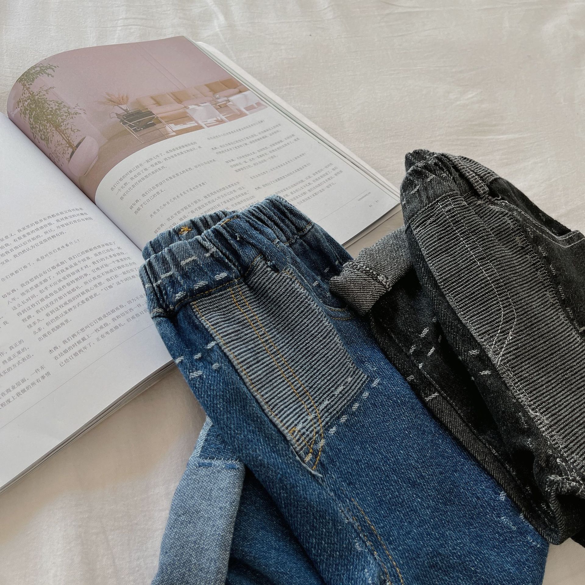 Children's Jeans Autumn Girls and Boys Personality Line Patchwork Color Jeans Casual Pants