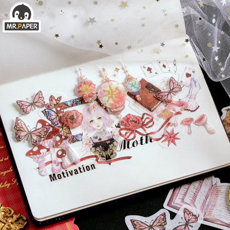 Mr. Papier 60Pcs Brief Van Magic Deco Dagboek Grote Washi Sticker Scrapbooking Label Planner Doodling Decoratieve School Briefpapier