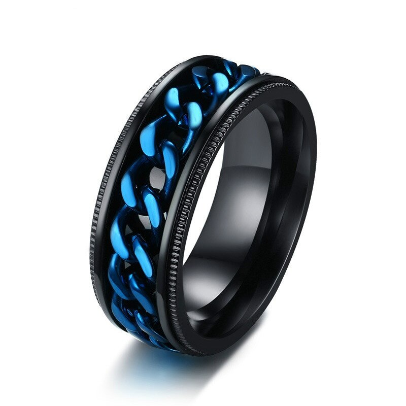 8mm Blue Spinner Chain Band Men's Stainless Steel Wedding Black Ring Party Jewelry Accessories Size 6-13: 11