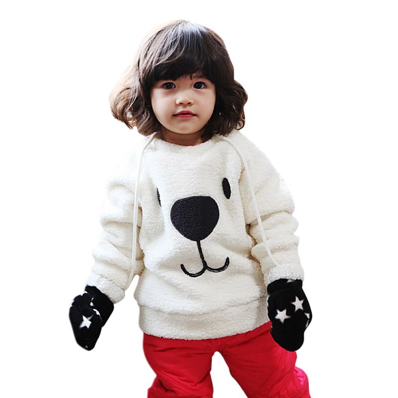 Unikids børn baby tøj drenge piger dejlige bjørn lodne hvide frakke tyk sweater frakke