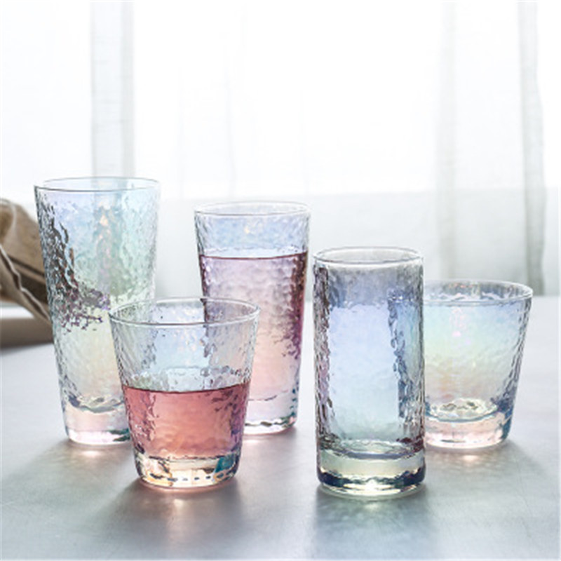 Glass Cup Milk Coffee Fruit Juice Tea Cups Rainbow Clear Glass Colorful Japanese-style Household Wine Glass