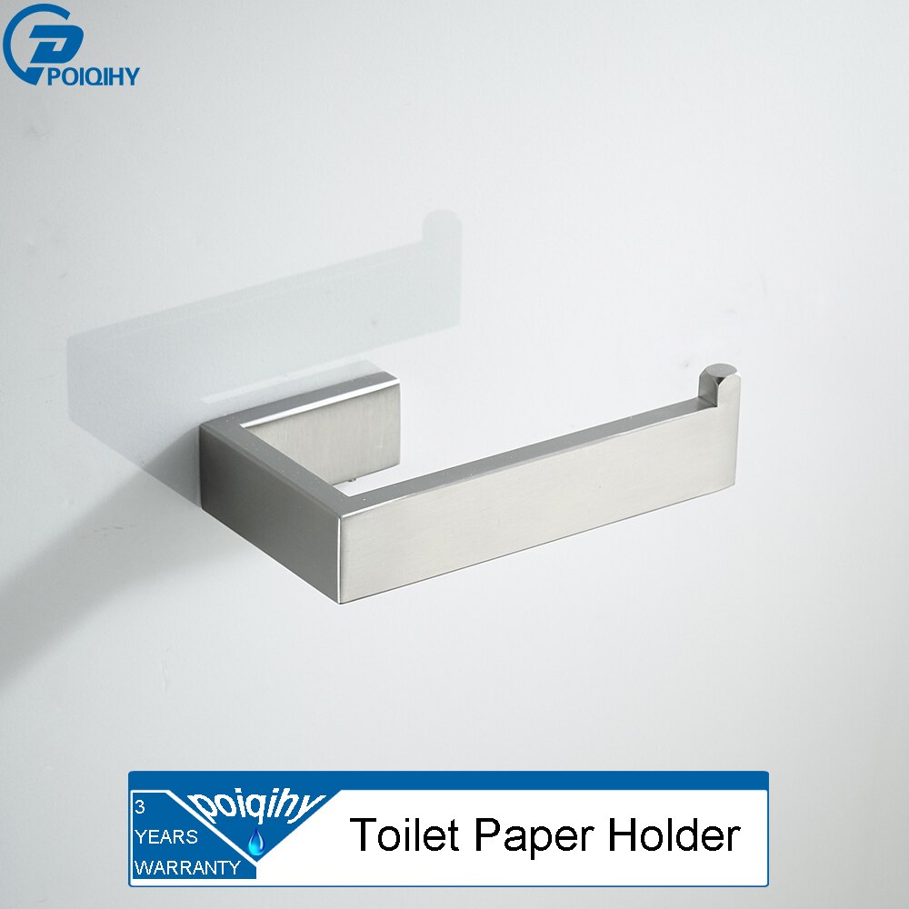 Set de accesorios para el baño de POIQIHY 304 SUS, ganchos cuadrados para batas, colgador de barra de toalla, soporte de papel higiénico de níquel cepillado con montaje en pared: Toilet Paper Holder