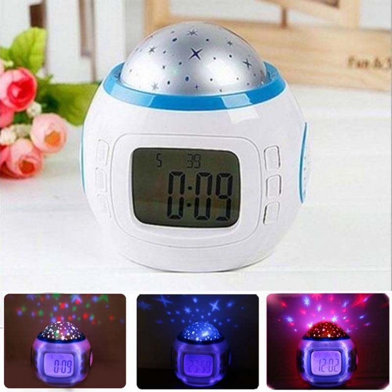 Bedroom Kids Music LED Starry Sky Night Digital Glowing Alarm Clock Temperature Display Electronic Clock Kid Baby Christmas