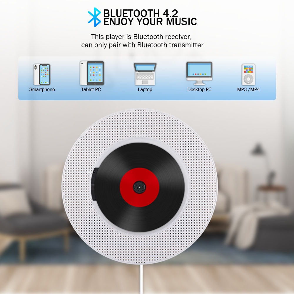 Remote Control Portable CD Player Bluetooth Desk Stand Wall Mountable CD Player Walkman LCD Display Home Audio Boombox Radio