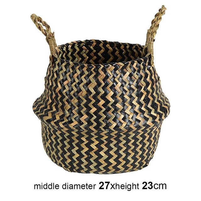 Straw Handle Bag Plant Flower Pots Woven Handheld Toy Storage Basket Nursery Handmade Laundry Organizer Foldable: 27X23CM Color F