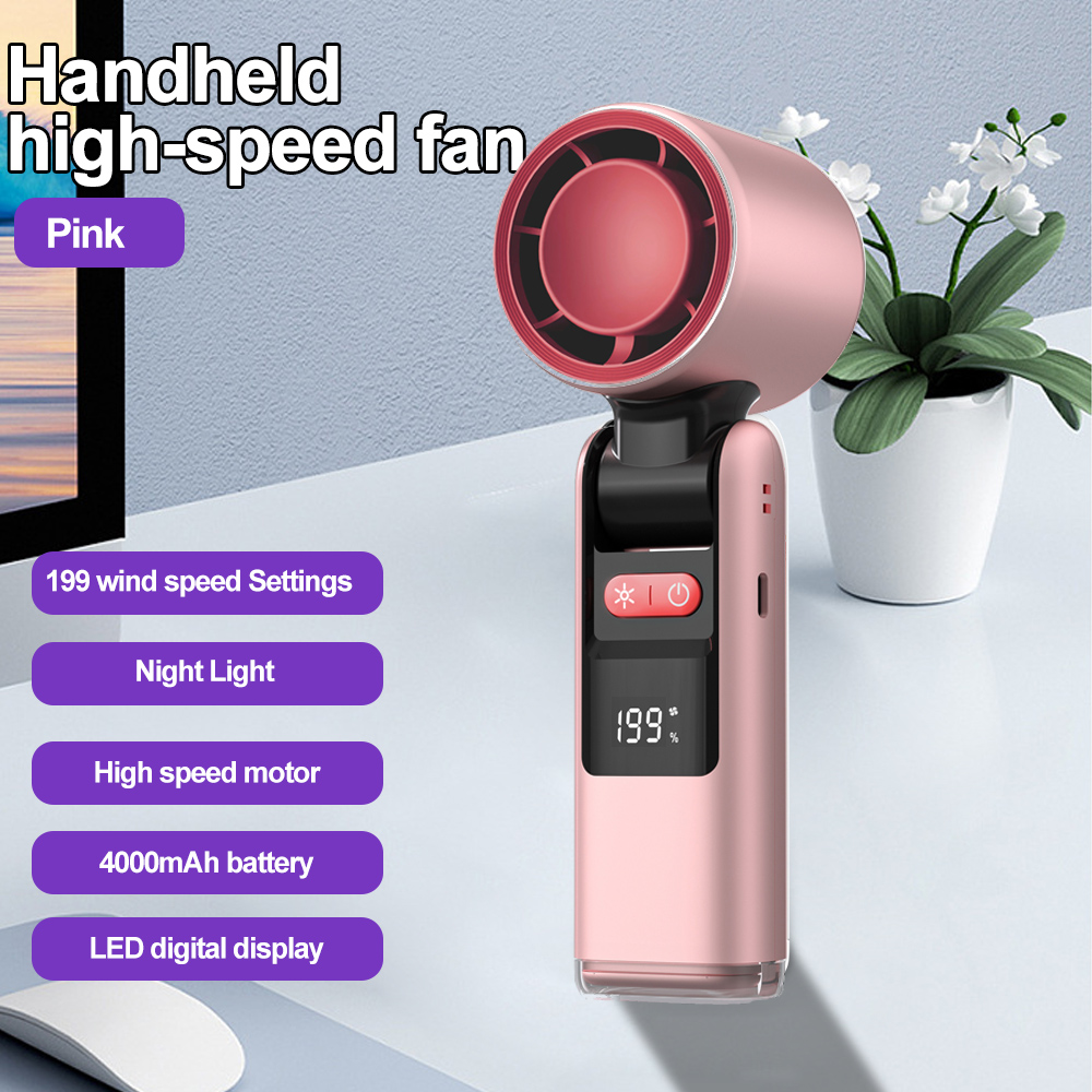Mini Ice Compress Handheld Turbo Jet Fan 199 Wind Speeds Adjustable 4000mAh USB Rechargeable Portable Fan Outdoor Turbo Neck Fan: Yellow