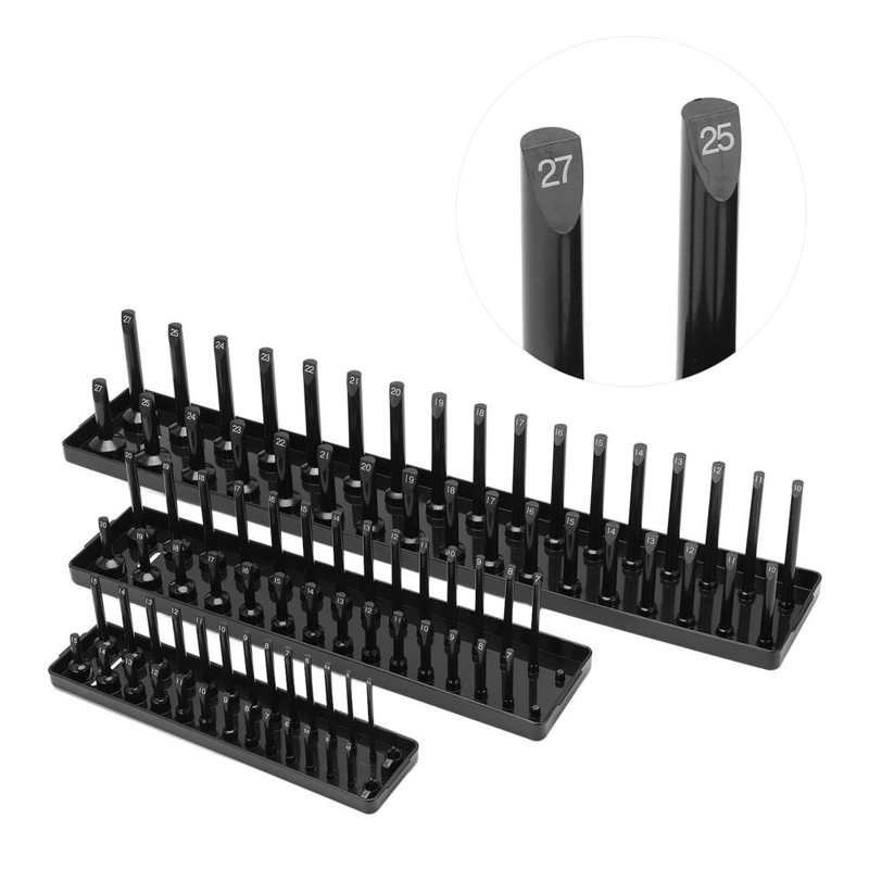 Socket Tray Durable Multifunctional ABS Socket Holder Set Black for Auto Repairing Tool Storage