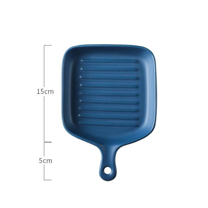 Nordisk keramisk morgenmadstallerken bageplade porcelænsservice tallerken med håndtag husholdnings lille bøf skive hjemmeservice værktøj: Firkantet-blå