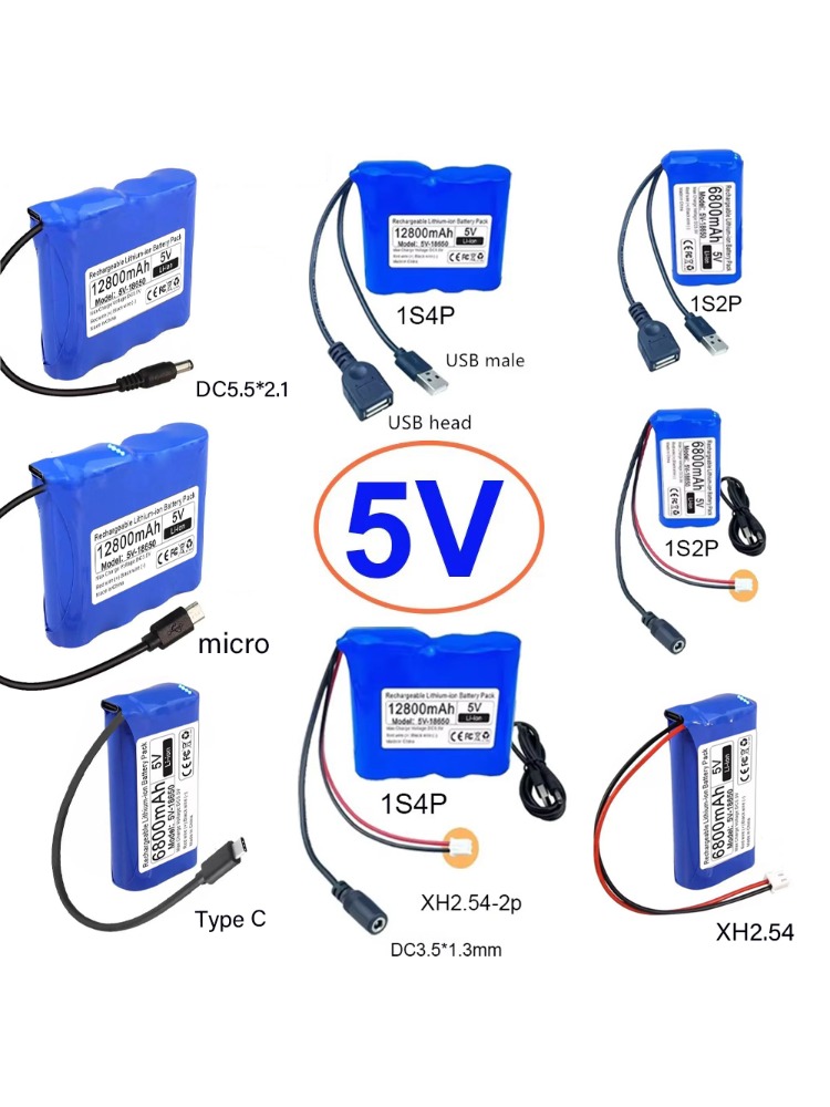 Batterie au Lithium 5V 18650, 12,8 ah, 9,8 ah, 6,8 ah, pour microcontrôleur, lumière extérieure LED, haut-parleur Bluetooth, alimentation de secours Audio