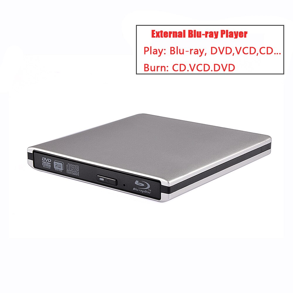 Grabador de Blu-Ray USB3.0 externo BD-ROM Unidad de DVD óptico Escritor de BD-RE Lector de Blu-Ray 3D para computadora portátil/escritorio: Blue