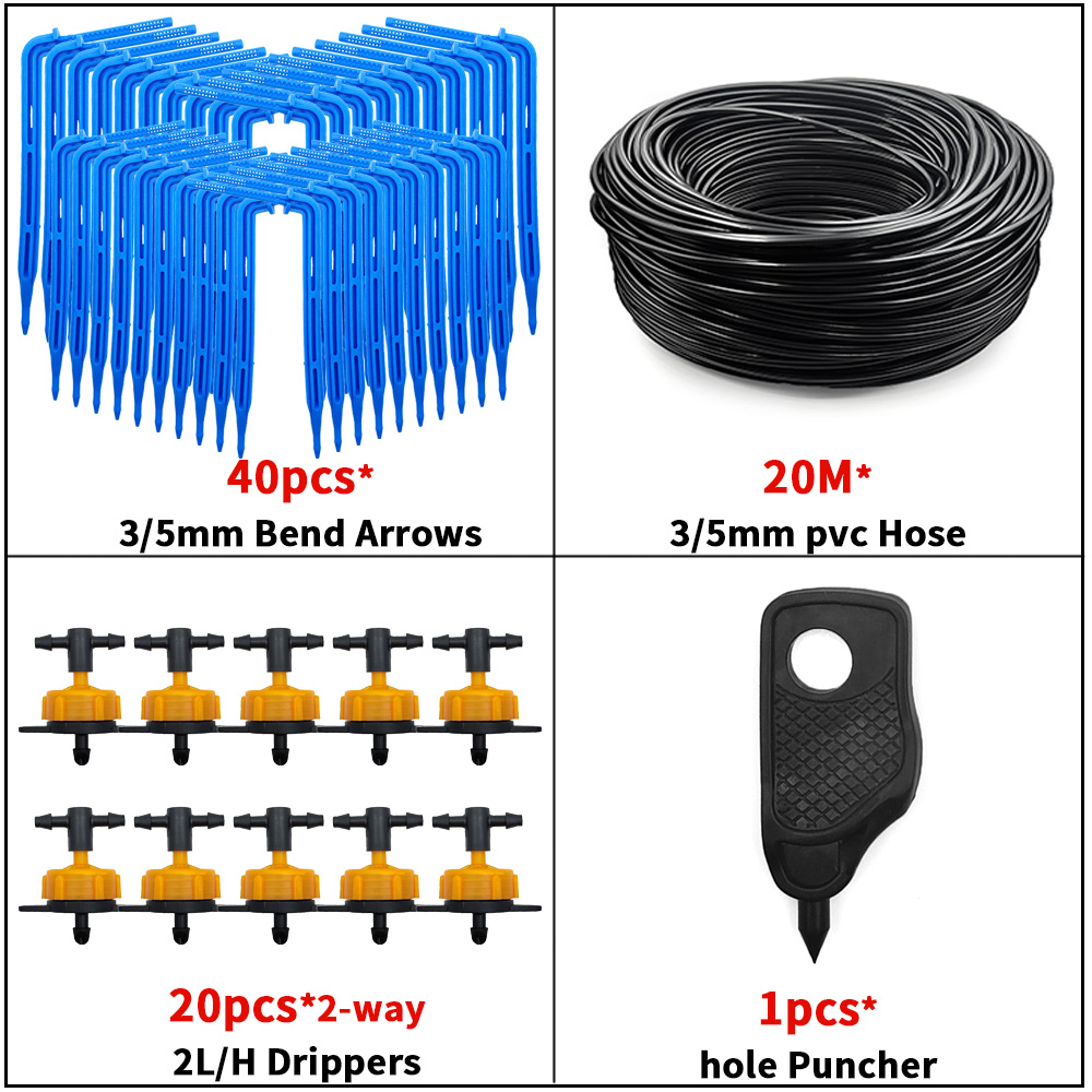 WUJIE-sistema de riego por goteo para jardín bonsái, sistema de riego de 4 vías, 3/5mm, Flecha de goteo, transmisor de 2 vías, juego de 10/20: Azul marino