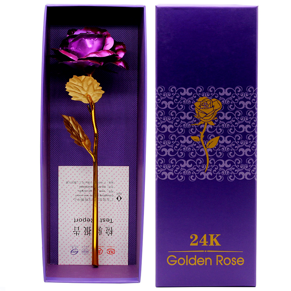 24k Gold Dipped Rose Flower Artificial Flowers Eternal Rose with Stand Forever Love In Box Birthday for Girls: zi se