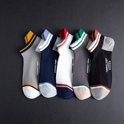 Kesä ja kevät puuvillasukat värikkäät miesten venesukat matalat hikeä imevät miesten sukat 5 paria/erä: 1