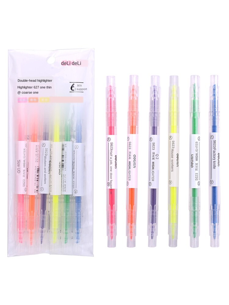 Markeerstift fluorescerende stift dubbelzijdige kleurstift snoepkleurige notities zaklamp penselen 6- pack
