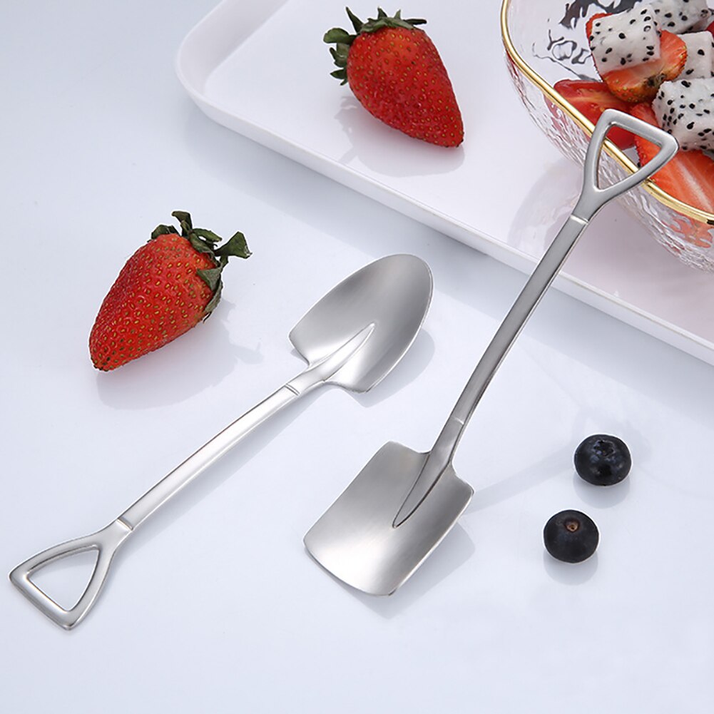 Anti-Rust Stainless Steel Iron Shovel Spoon Coffee Ice Cream Spoon Engineering Shovel Retro Square Head Spoon Kitchen Gadget