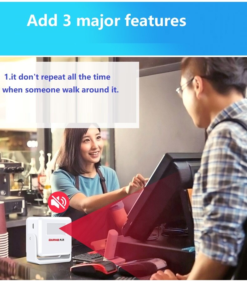 Darho Hello Welcome DingDong Wireless Music Switch PIR Motion Sensor Shop Store Entry Welcome Chime Remote Control Door Bell