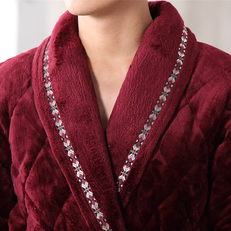 Autumn Winter Thick Warm Men Bathrobe Long Sleeve Mens Flannel Robe Casual Soft Comfortable Plus Size L-3XL Male Kimono Robe