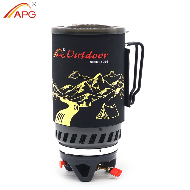 Apg Draagbare 1400Ml Koken Systeem Outdoor Wandelen Camping Kachel Warmtewisselaar Pot Propaan Gas Branders