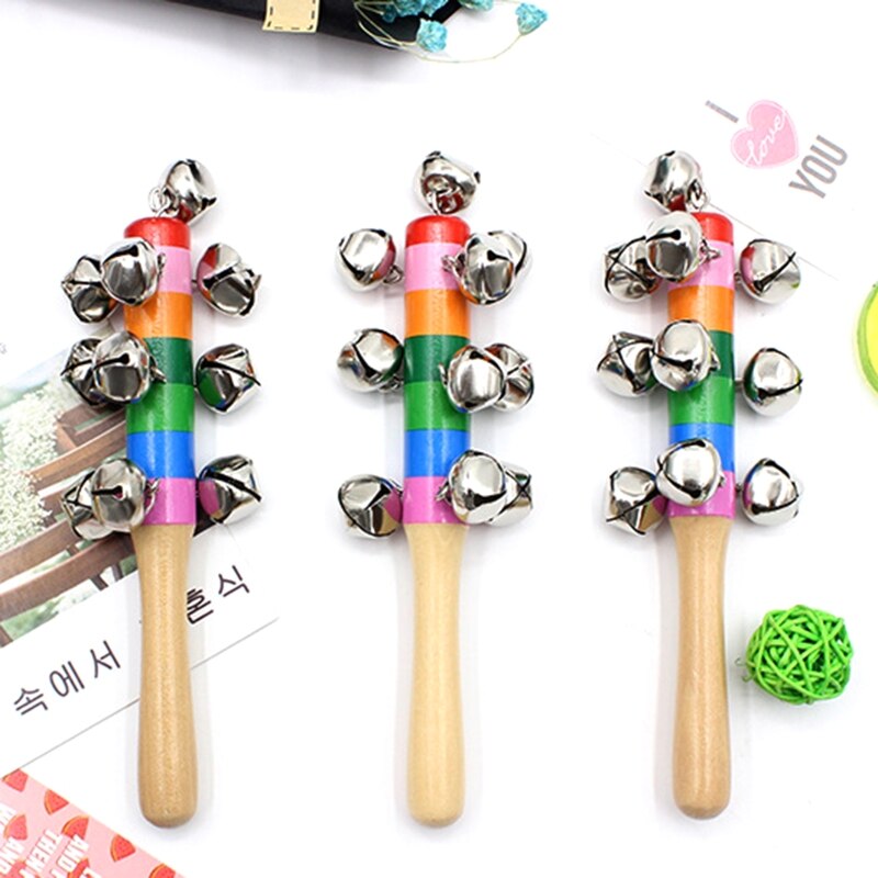 3pcs Hand Sleigh Bells Wooden Handle School Desk Ringbell for Wedding Decoration Jingle Bell Decor