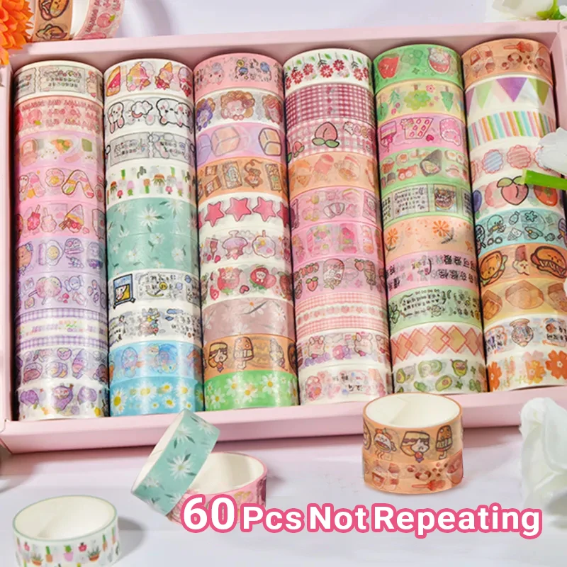 500g Random Washi Tape Set 50-60 Pcs No repeat Stationery Stickers Adhesive Masking Tape Scrapbooking Kawaii Journal Supplies: Red