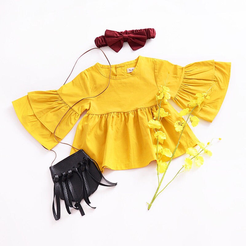 Peuter babymeisjes kinderblouse shirt ruches flare lange mouwen katoenen topjes kleding outfits schattig casual herfst pure kleur