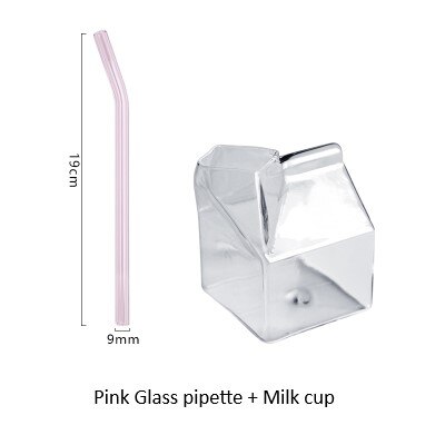 Creatieve Japanse Vierkante Melk Cup Hittebestendig Glas Melk Doos Verse Melk Doos Thuis Ontbijt Cup: pink pipe a cup