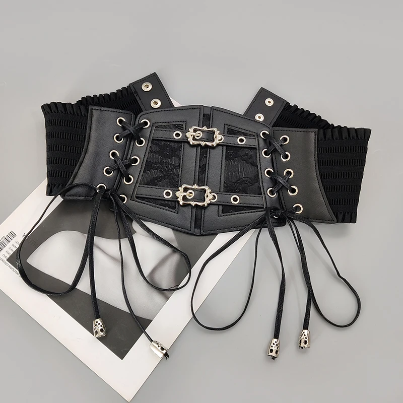 Plus size elástico rendas espartilho cintos para mulheres ampla estiramento cummerbunds feminino goth punk vestido espartilho cinto grande cintura branca