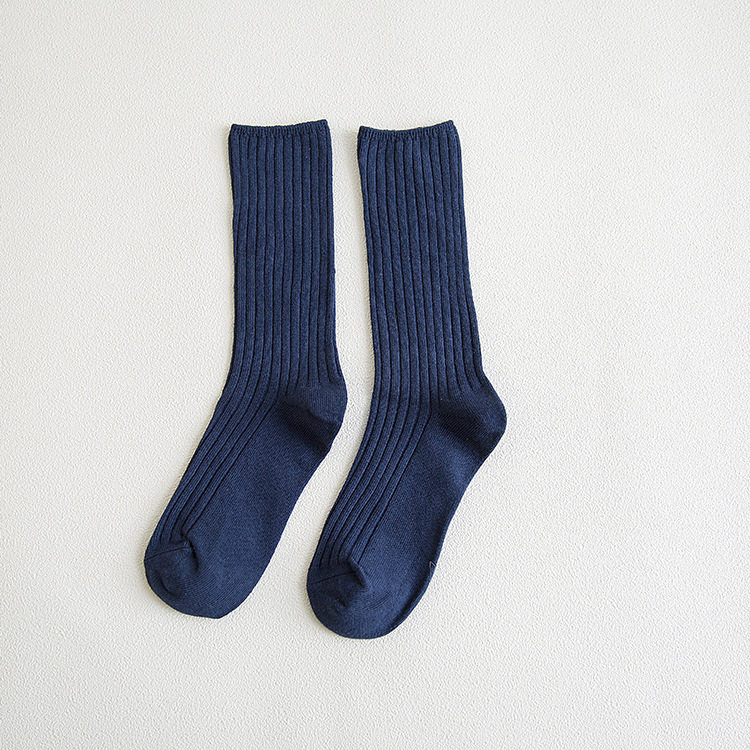 Chaussettes Coréennes Noires et Roses en Coton Solide pour Femme, Bas Rétro pour Étudiantes, Automne-Hiver, 1 Paire: Bleu