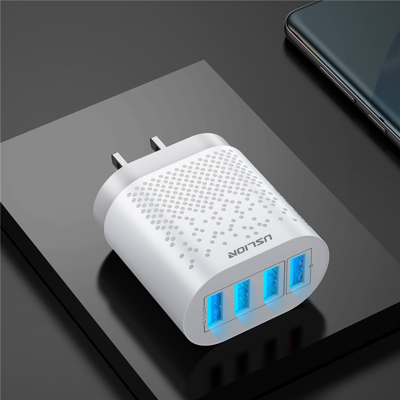 Uslion 48W 4 Poorten Led 3A Quick Usb Charger Voor Iphone Micro Type C QC3.0 Snelle Wall Charger Voor samsung Mobiele Telefoon Oplader: White US