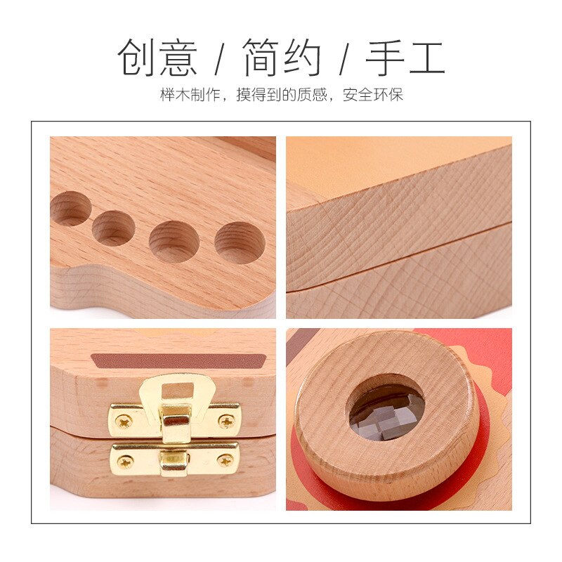 Wooden Baby Teeth Box Baby Tooth Keepsake Box Camera Shaped Wooden Container Storage Teeth Kids Tandendoosje Caja Dient