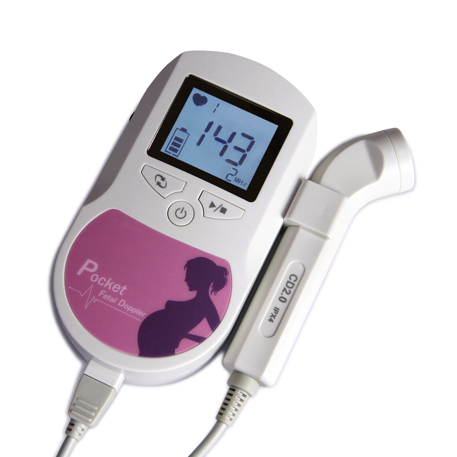 Contec baby lyd c lomme fetal doppler farve prænatal hjerteovervågning baby lyd puls+gelbølgeform: Lyserød 2m