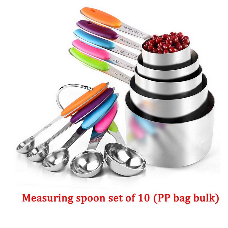 10Pcs Measuring Cups Premium Stackable Kitchen Measuring Spoon Set Stainless Steel Measuring Cups Spoons Set Baking Accessories: 10pcs