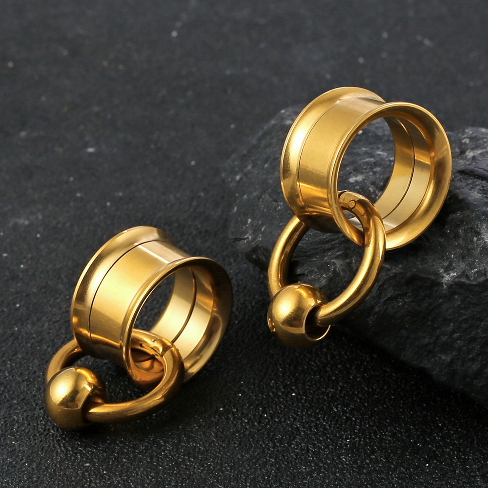 Twolobes 316 2 uds. Medidores de oreja redondos de acero inoxidable, tapones expansores, perchas para oreja, Piercing de túnel, joyería corporal para mujer, tachuelas ensanchadoras: Azul / Color dorado