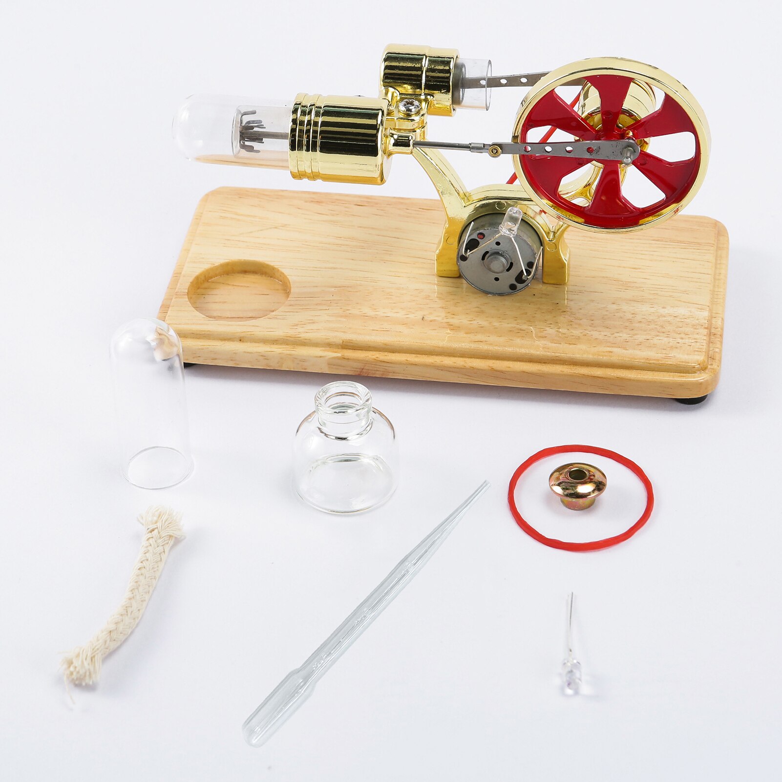 Stirling Motor- Bausatz Strom Generator Heißer Luft Motor- Modell Physikalische Generator Modell mit LED Licht Schwungrad Experiment