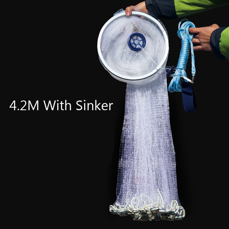 High Strength Hand Cast net 2.4M-4.2M with sinker American Style Catch Fishing Network Small Mesh Hand Throw Net Fishing Tools