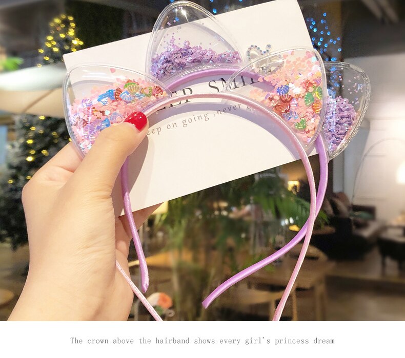 Cute Shiny Sequins Cat Ears Headband Baby Girls Princess Hairbands Kid Hair Accessories Party Hair Hoop Hairbands Christmas