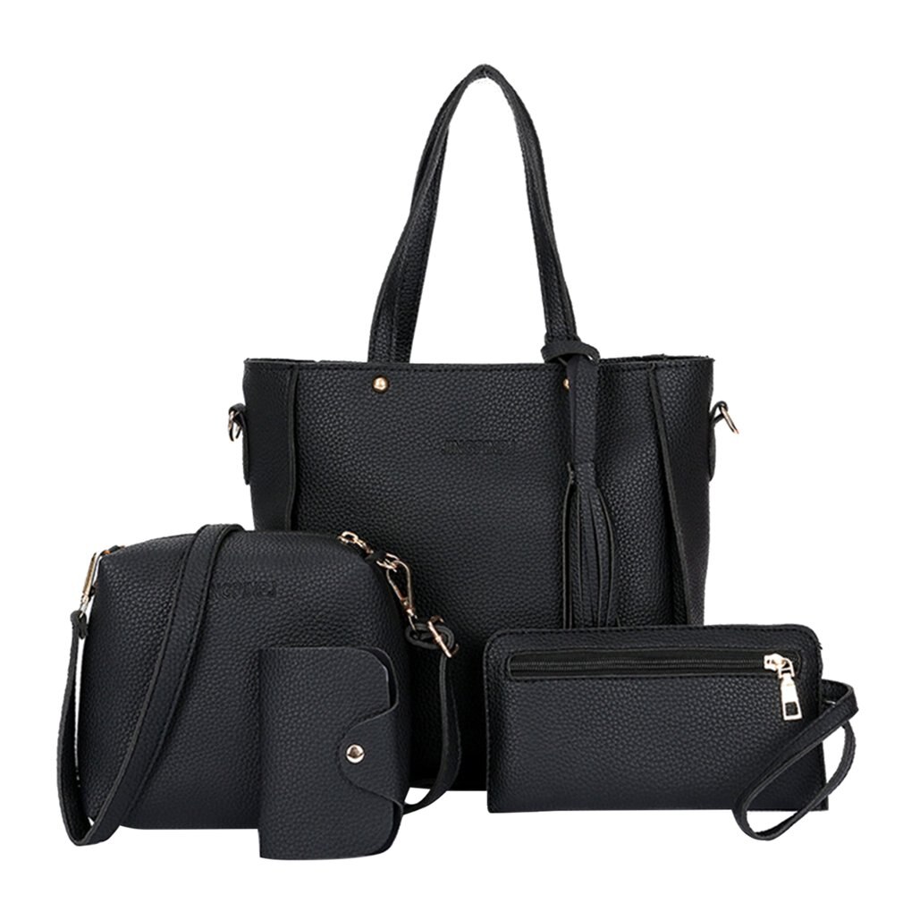 2020 4 pezzi/set moda donna borsa a tracolla in pelle PU nappe signore Bolsas borsa a tracolla grande capacità borsa portafoglio: 04