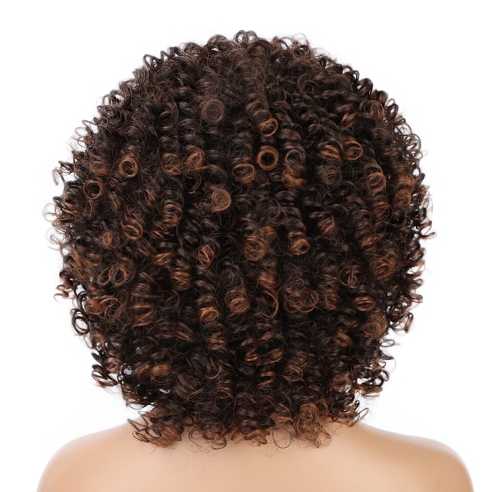 AISI HAIR Kort Syntetisk Paryk Afro Kinky Krøllet - Varmebestandig - Naturligt Sort Blandet Brunt Hår: T2-30