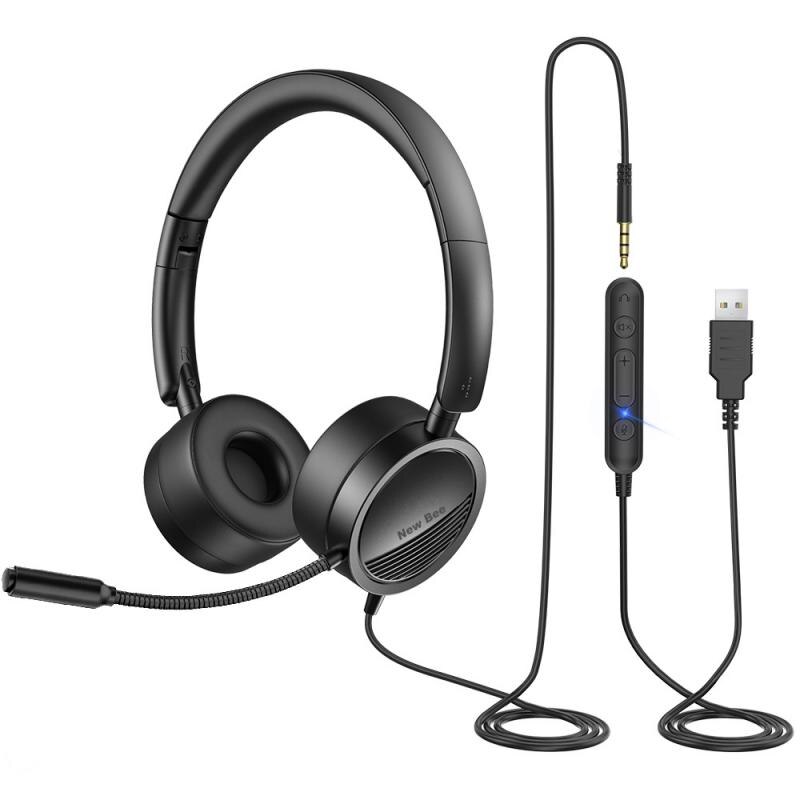 USB Headset With Microphone For PC 3.5mm Business Headsets With Mic Mute Noise Cancelling Call Center Headphones