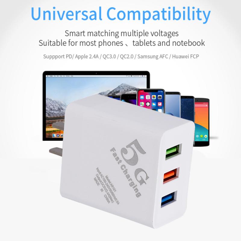 Universal 5V 2.4A Gebürstet Handy Ladegerät Smart 3USB Lade Adapter Reise Ladegerät Handy Ladegeräte Multifunktions