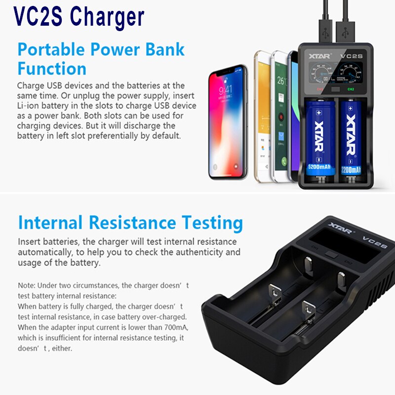 Newest CHARGER LCD XTAR VC2 PB2 SC2 VC2S MC2 PLUS USB Battery Charger For 20700 21700 18700 22650 25500 26650 18650 Battery