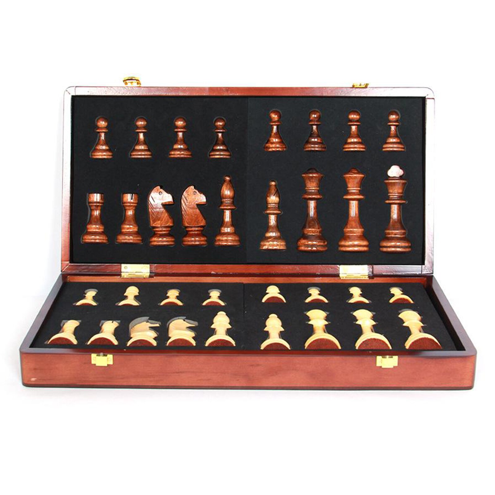 Juego de ajedrez tallado de madera, tablero de madera plegable, 18 "XL, hecho a mano