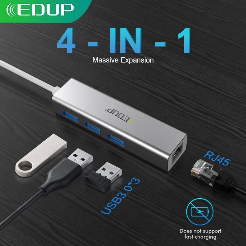 EDUP USB C HUB 1000Mbps 3 Ports USB 3.0 Type C HUB USB to Rj45 Gigabit Ethernet Adapter for MacBook Laptop Computer Accessories