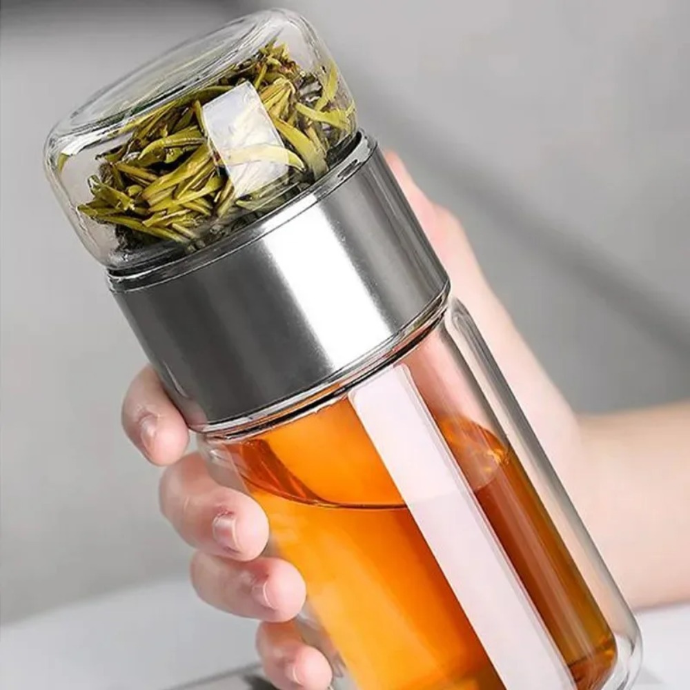 Drikkefontæne 420ml teflasker højt borosilikatglas dobbeltlags tekop teinfuser glasvandflaske med tefilter