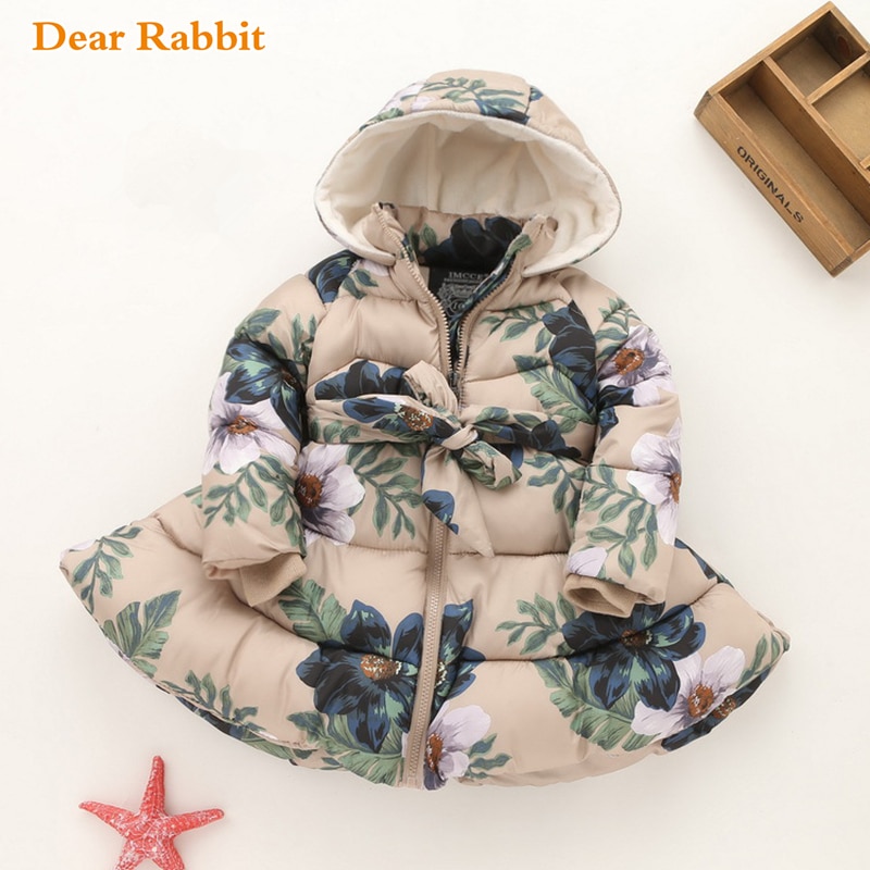 Winter Jas Voor Meisje Kleding Kids Bloemen Gedrukt Parka Dikke Fleece Warme Jas Kinderen Snowsuit Kleding 2-10 Jr