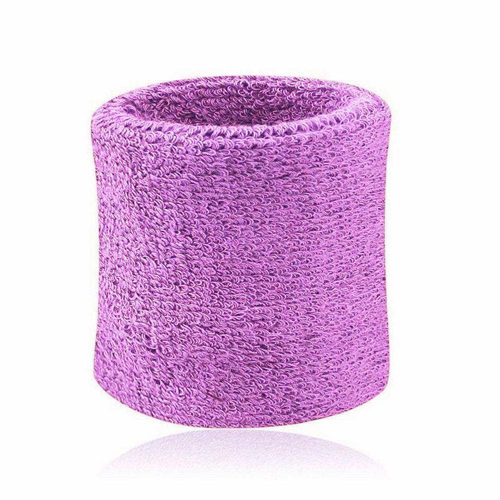 1 Pair Cotton Fiber Soft Wrist Bands Sweatbands Sports Wrist Support Brace Wrap Sweat Wristband Tennis Squash Badminton Gym: Purple