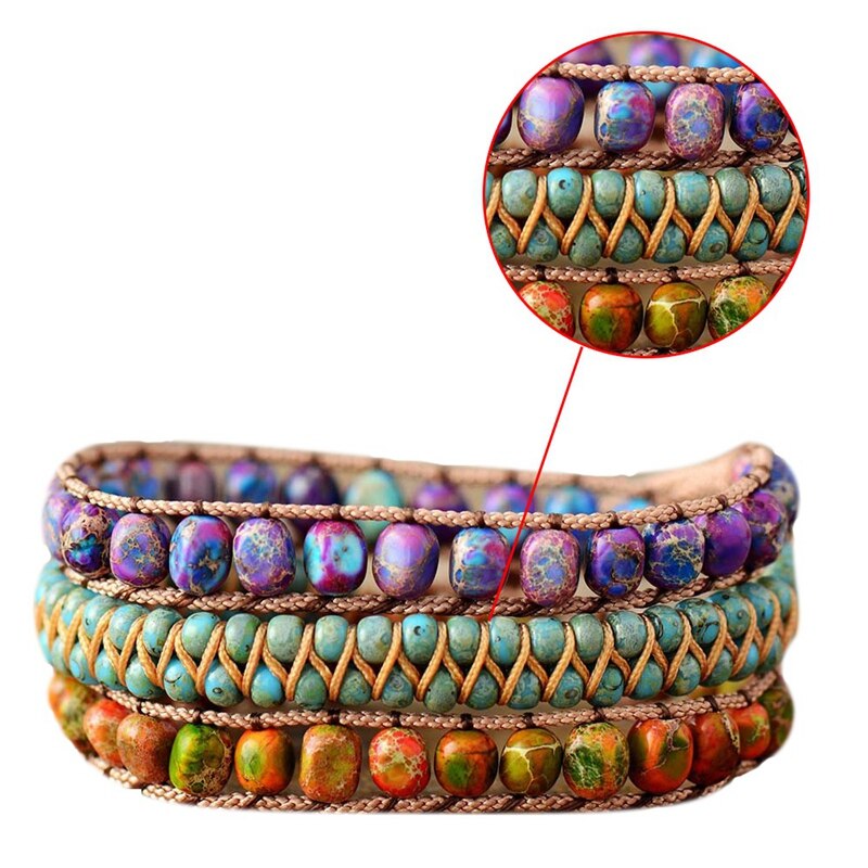 prächtig Perlen wickeln Armbänder mit Natürlichen Stein Jaspers Strang Armbinde Frauen Teengirls Böhmischen vegan Schmuck
